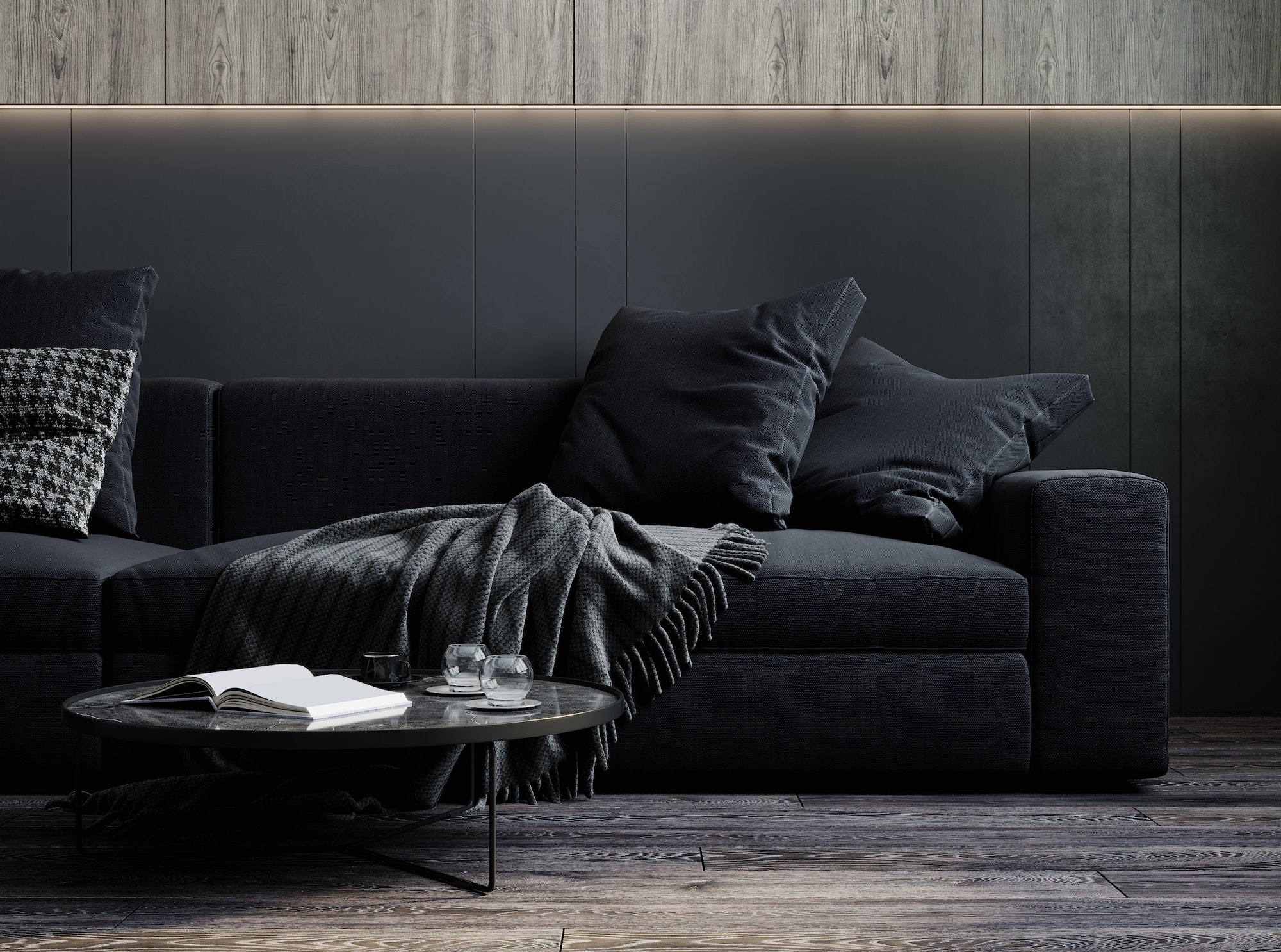Home interior, luxury modern dark living room interior